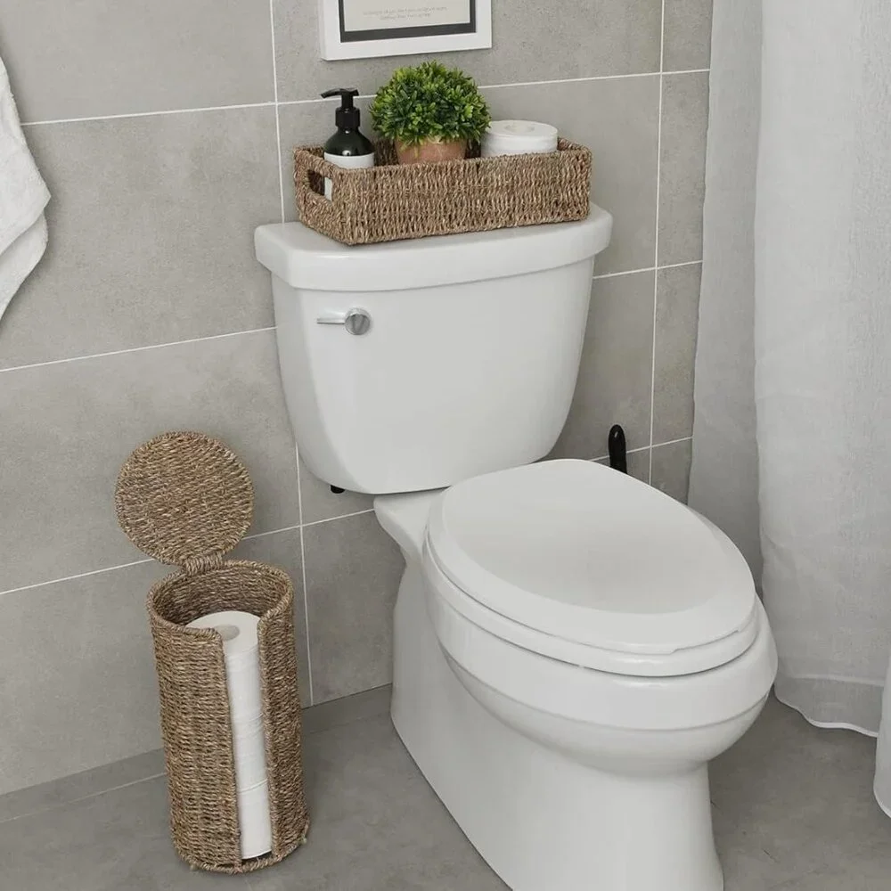 Seagrass Free Standing Toilet Paper Holder, 3 Rolls of Toilet Tissue Storage